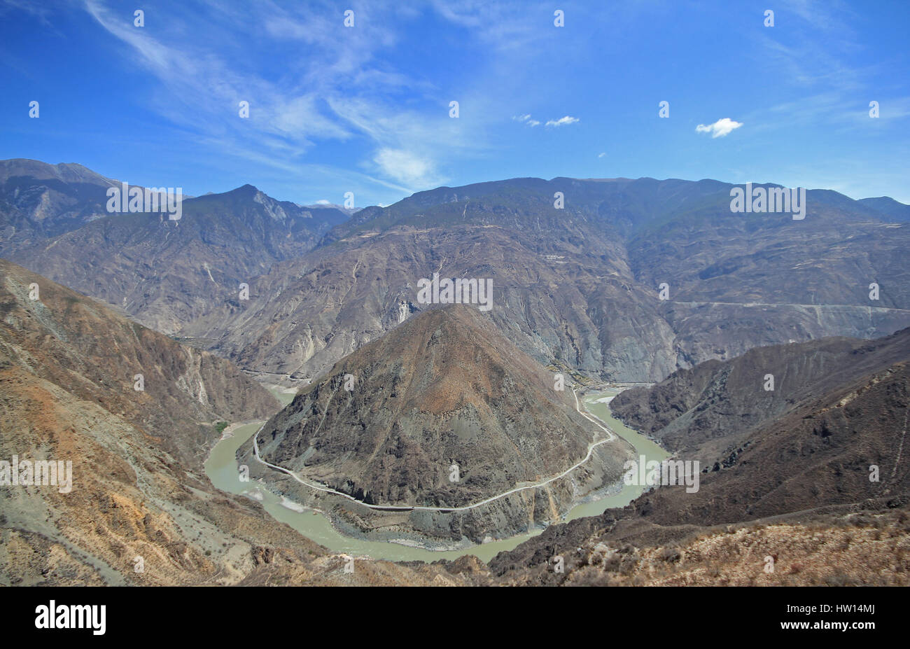 The hill is Bend of Yang ze River,  Yunnan Province, China Stock Photo