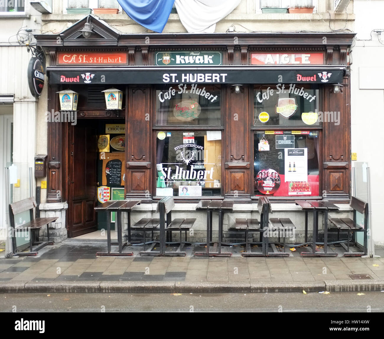 Front view of a traditional Belgian pub in Ghent, Belgium Stock Photo
