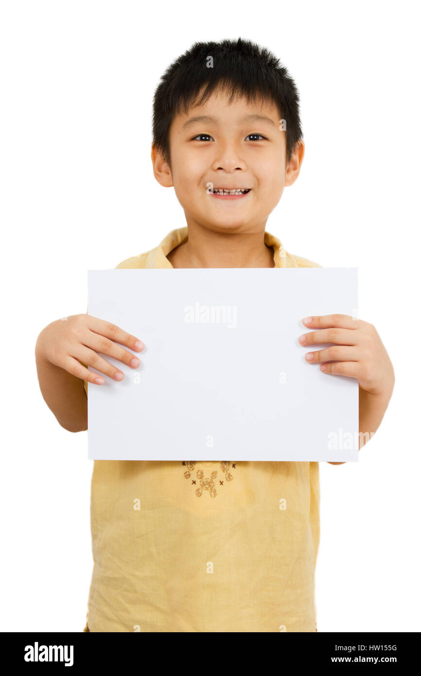 Asian Chinese Little Boy Holding blank white board Stock Photo - Alamy