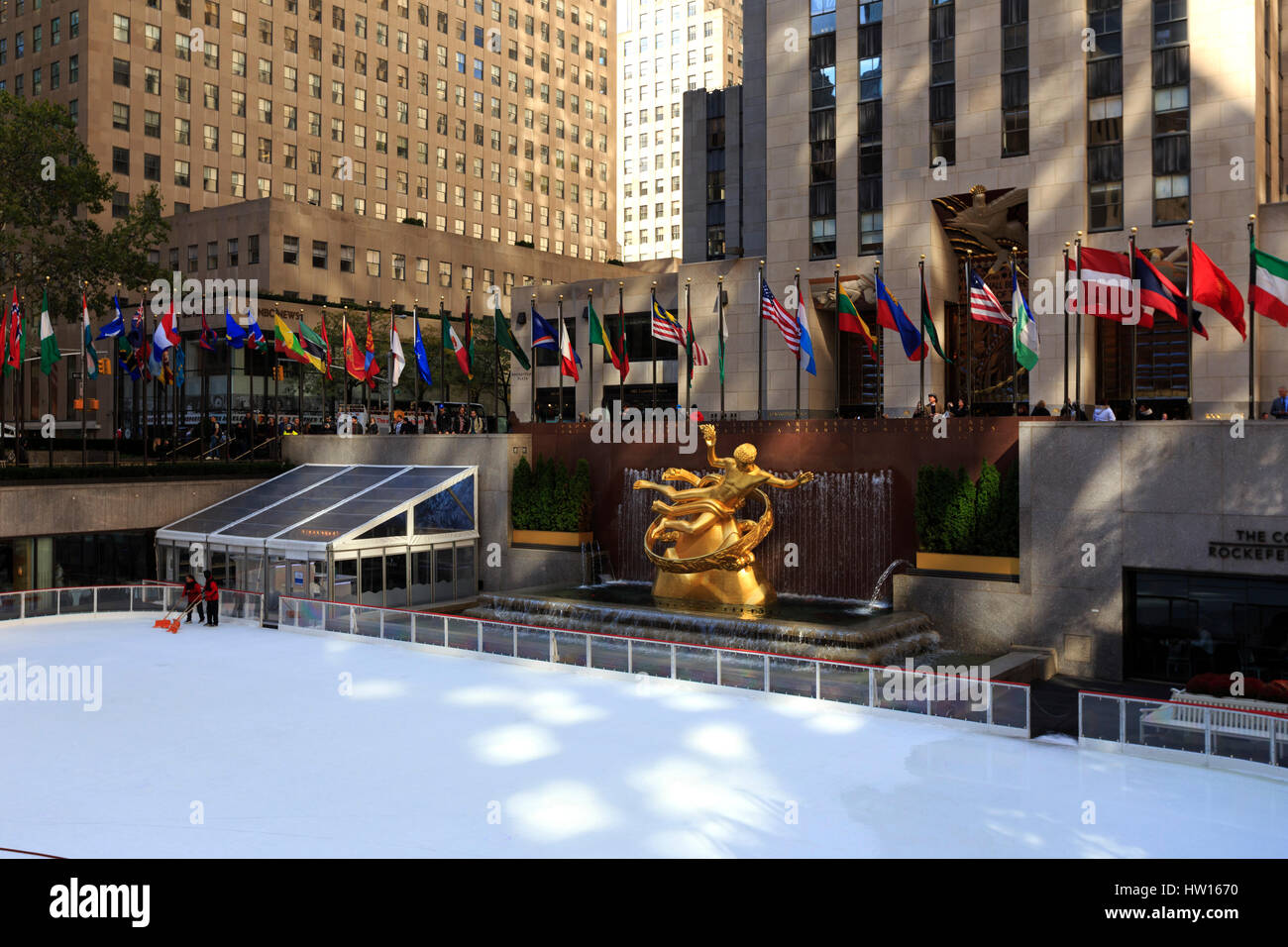 USA, New York, New York City, Manhattan, Rockefeller Center, Ice Rink Stock Photo