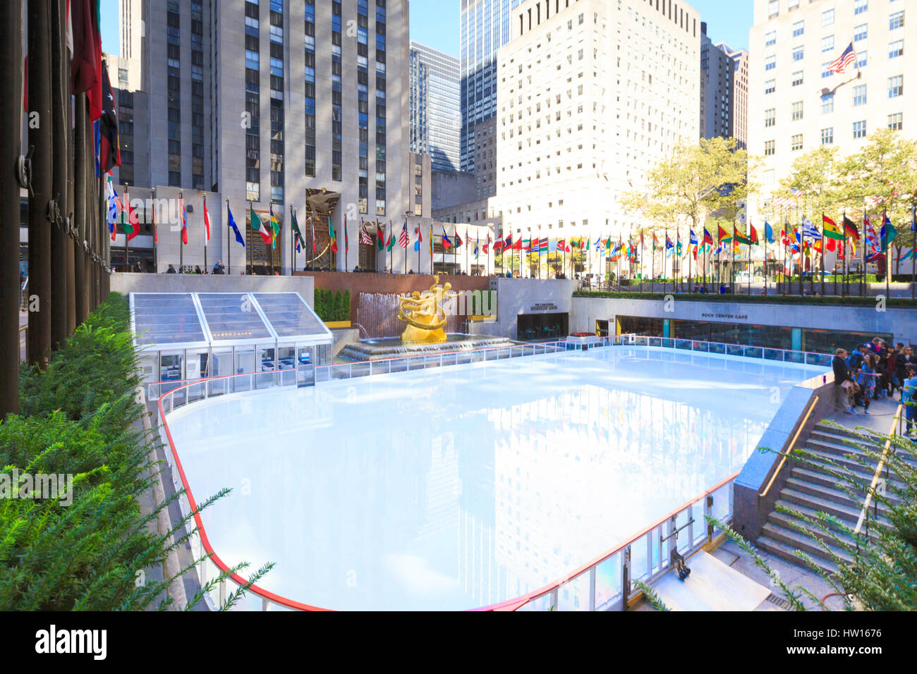 USA, New York, New York City, Manhattan, Rockefeller Center, Ice Rink Stock Photo