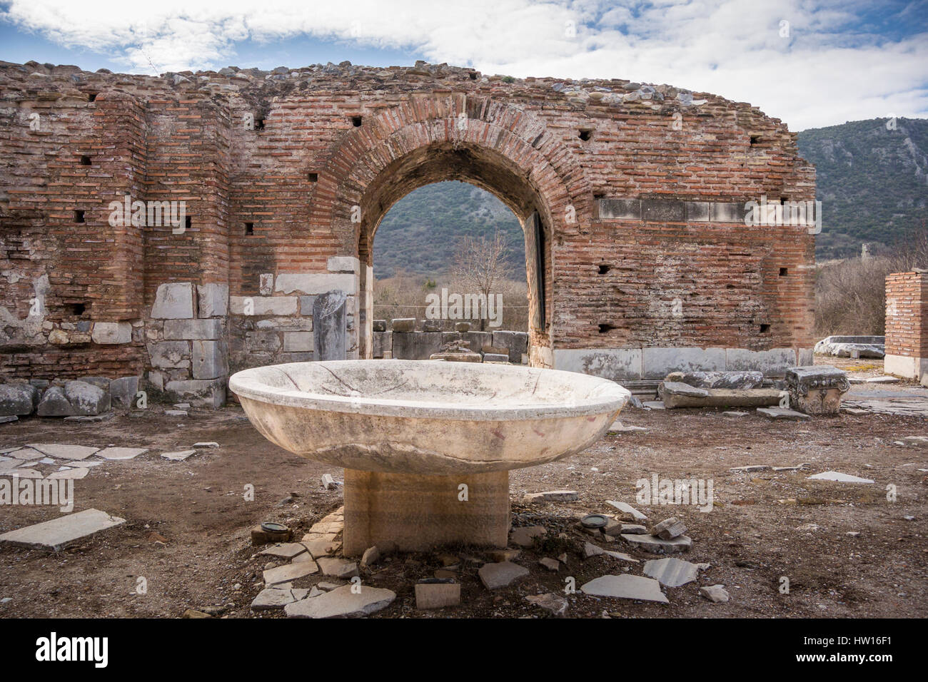 Baptismal font in the church of Mary in the ancient city of Ephesus