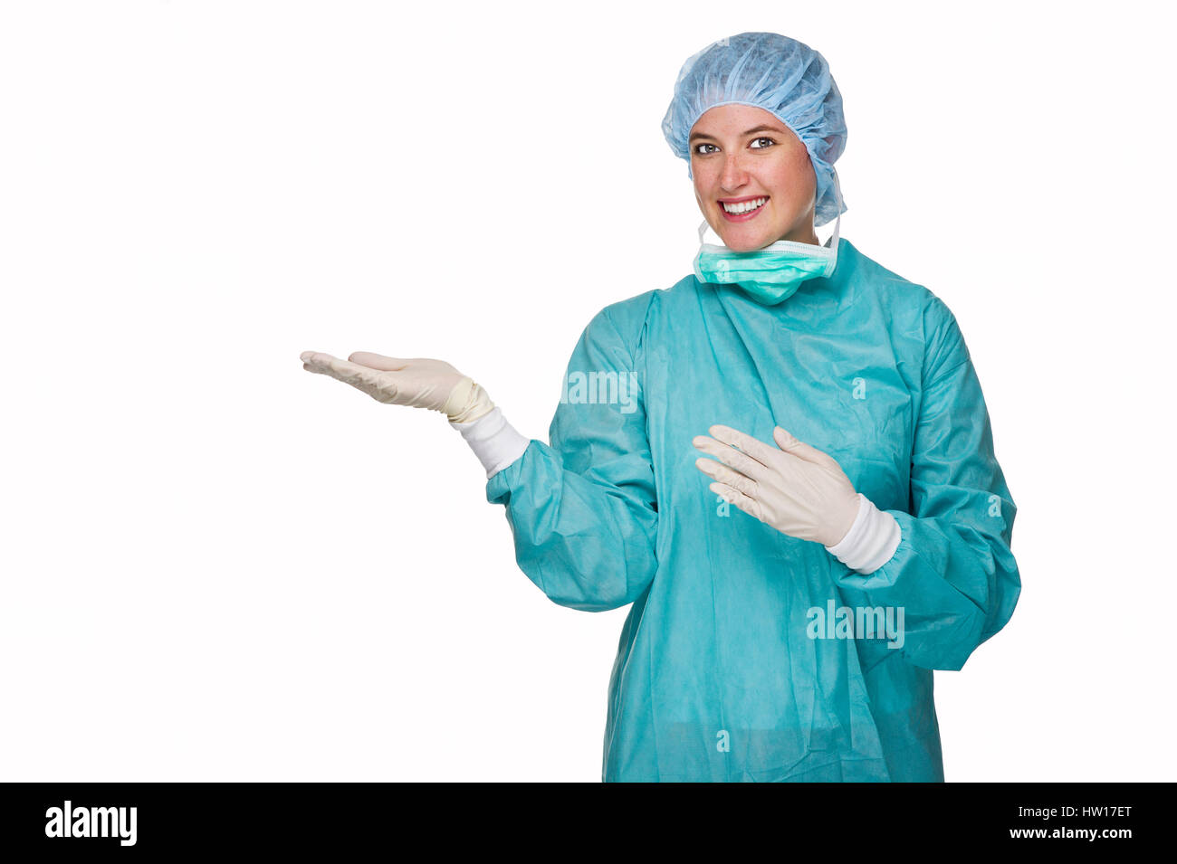 OP Doctor with protective clothes, OP ƒrztin mit Schutzkleidung Stock Photo