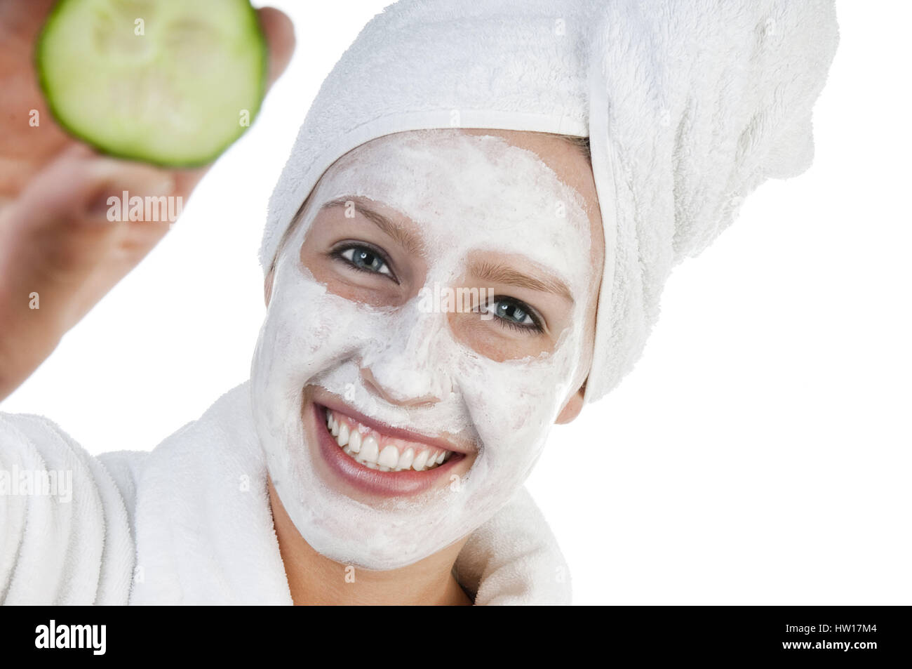 Beauty care, woman with cucumber mask, Schönheitspflege, Frau mit Gurkenmaske Stock Photo
