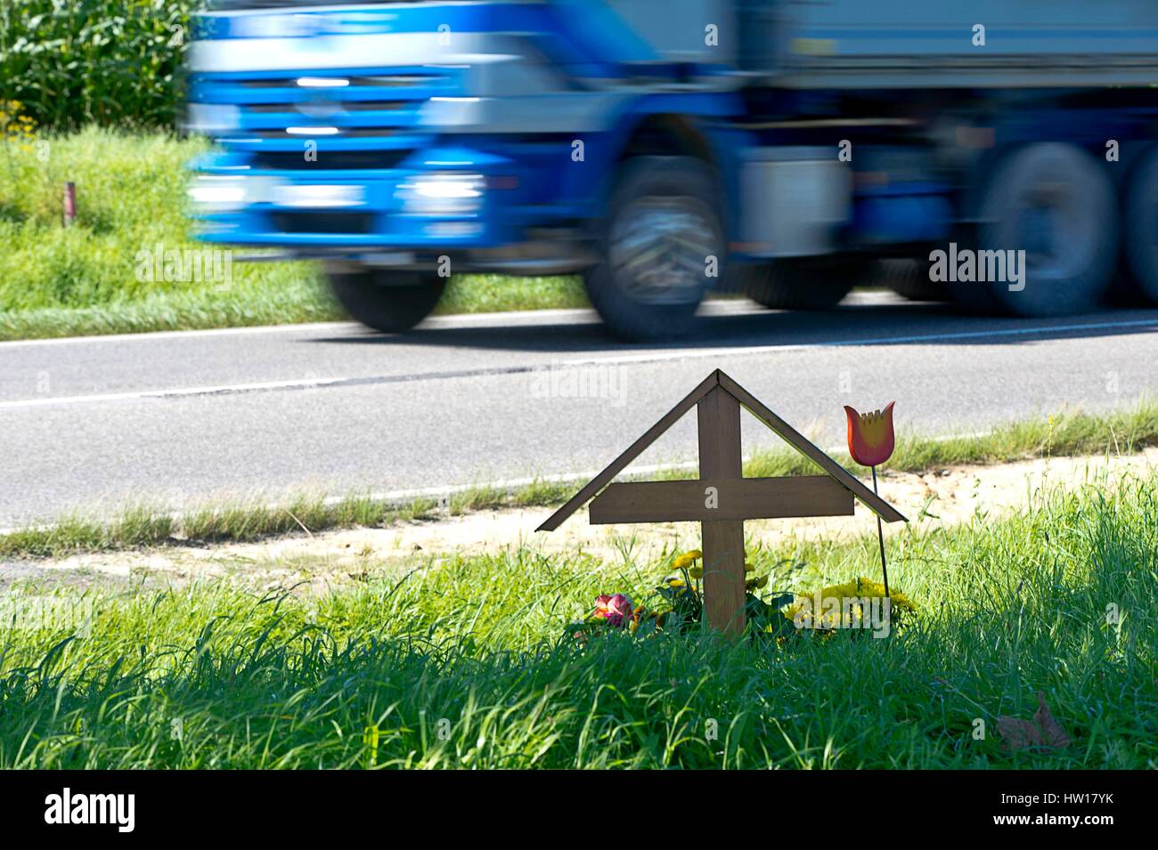 Death in the traffic, Tod im Straßenverkehr Stock Photo