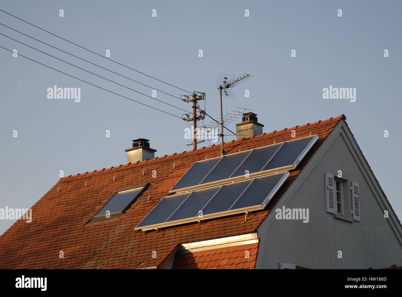 New building with solar energy, Neubau mit Solarenergie Stock Photo