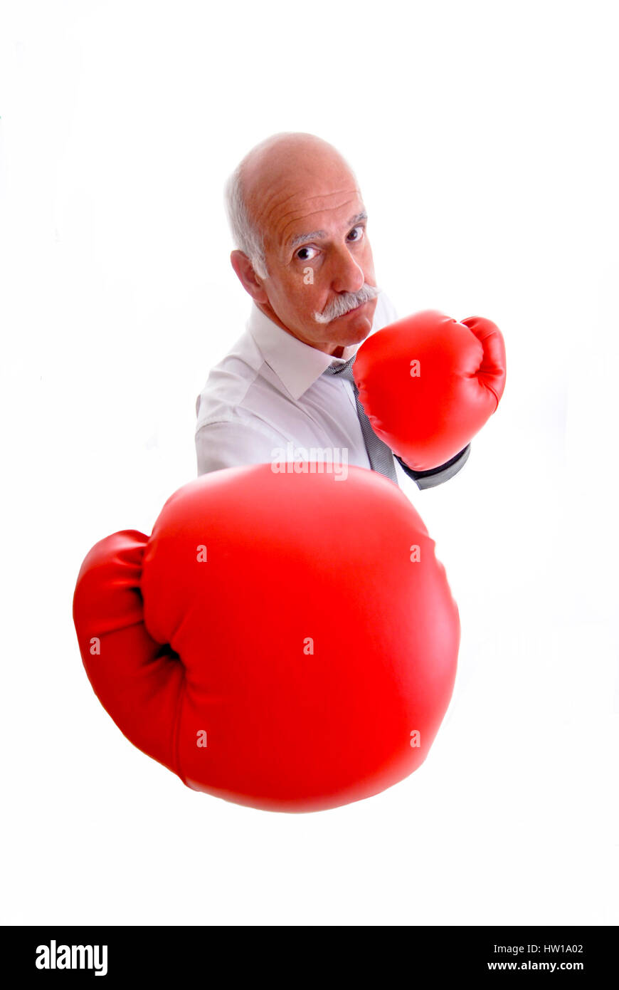 Pensioner with boxing gloves, Rentner mit Boxhandschuhe Stock Photo