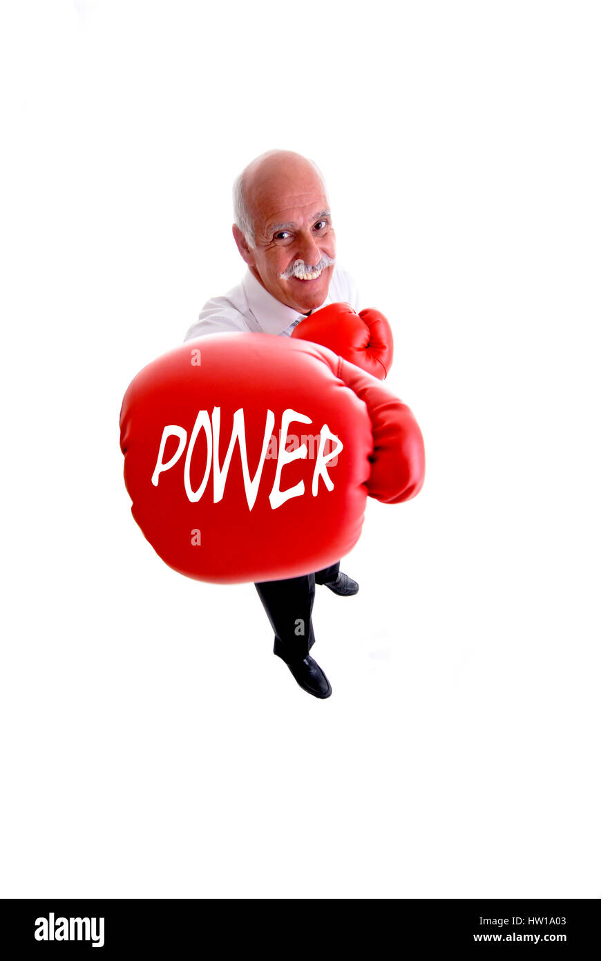 Pensioner with boxing gloves, Rentner mit Boxhandschuhe Stock Photo