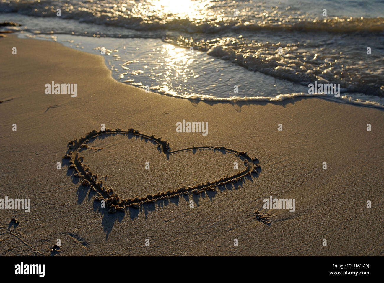 A heart on the beach, Ein Herz am Strand Stock