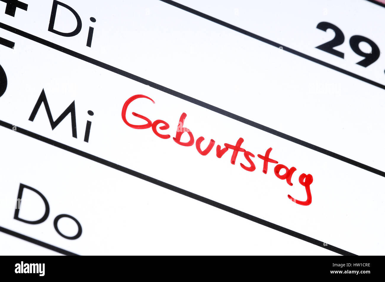Birthday - entry in the calendar, Geburtstag - Eintrag im Kalender
