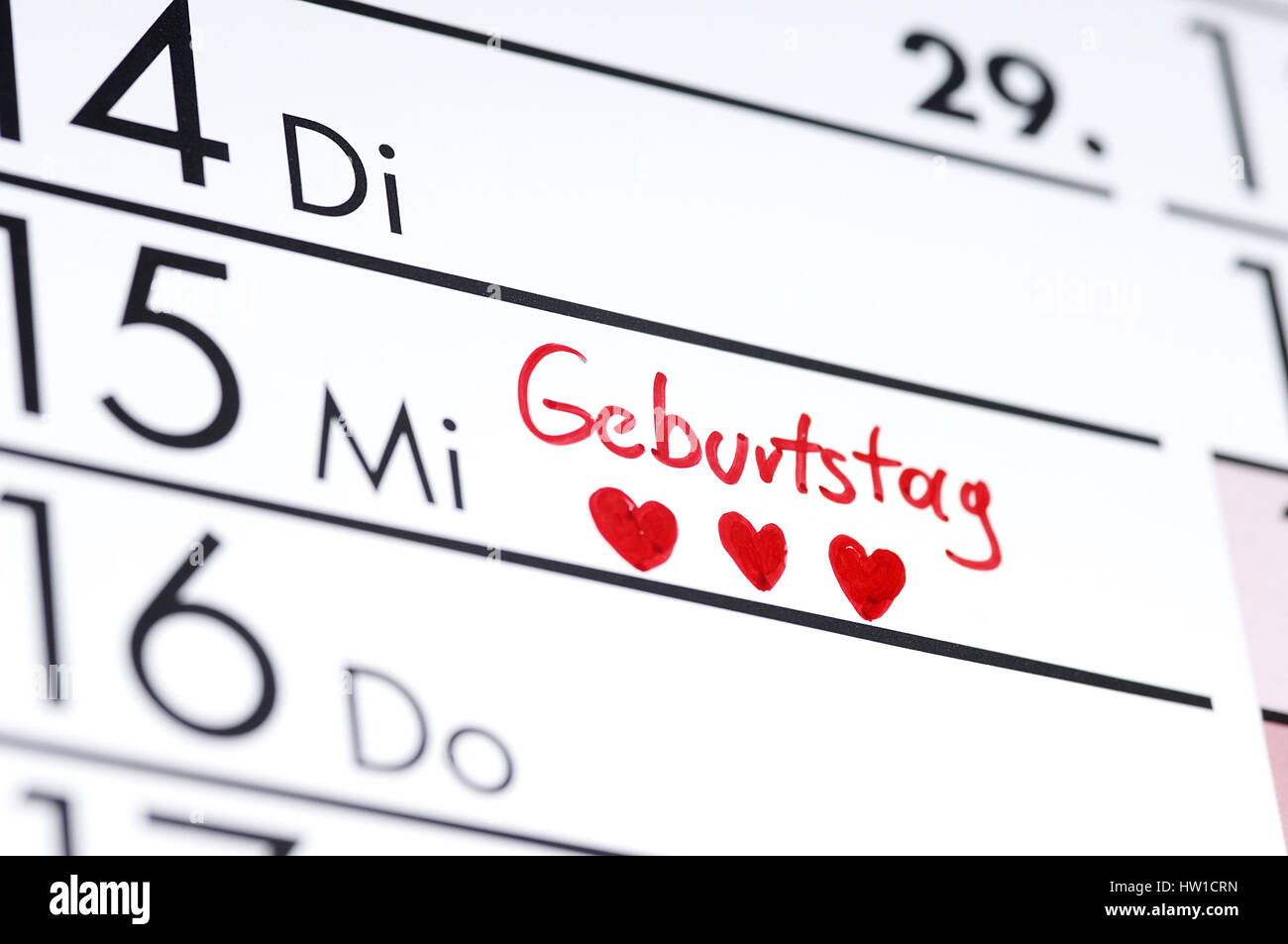 Birthday - entry in the calendar, Geburtstag - Eintrag im Kalender