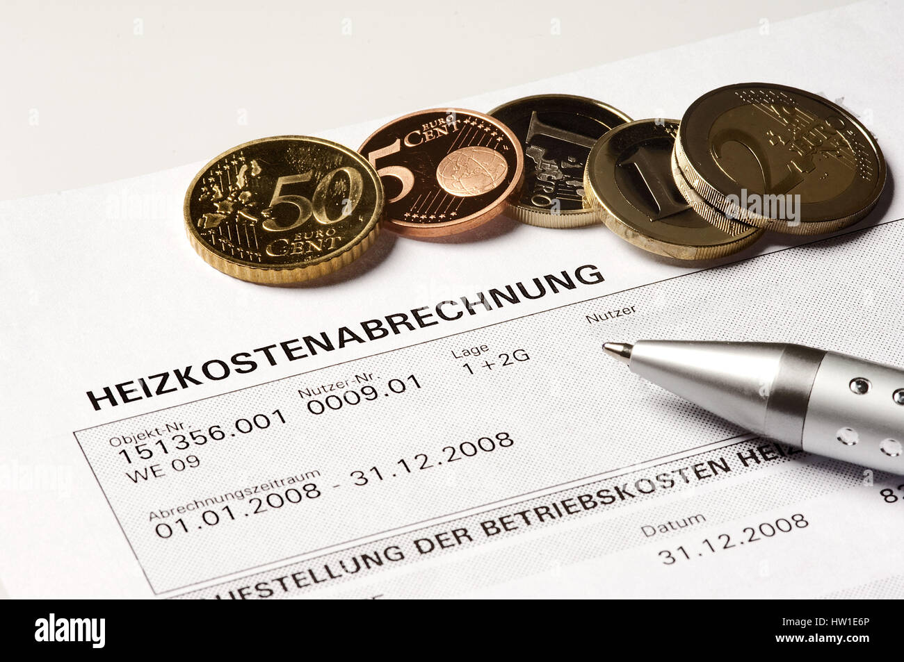 Heating costs account, Heizkostenabrechnung Stock Photo Alamy