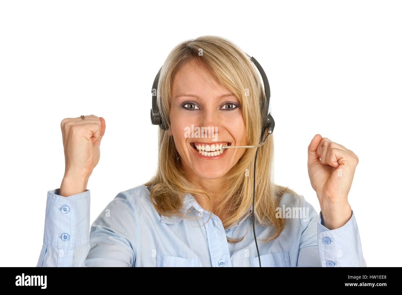 Woman with Headset, Frau mit Headset Stock Photo