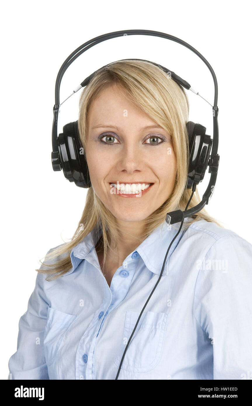 Woman with Headset, Frau mit Headset Stock Photo