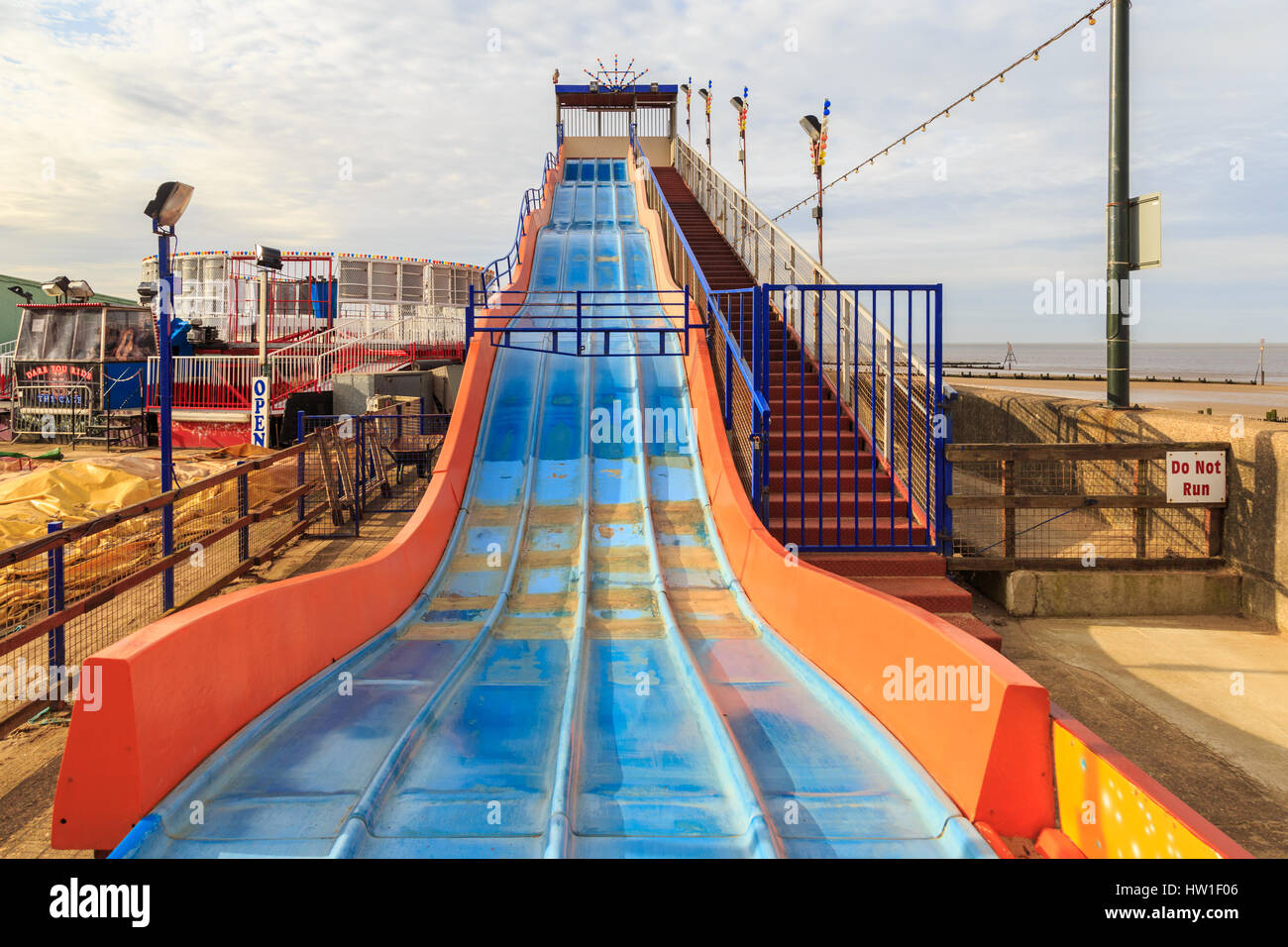 HUNSTANTON, ENGLAND - MARCH 10: Fun slide at Hunstanton fairground/funfair. In Hunstanton, Norfolk, England. On 10th March 2017. Stock Photo