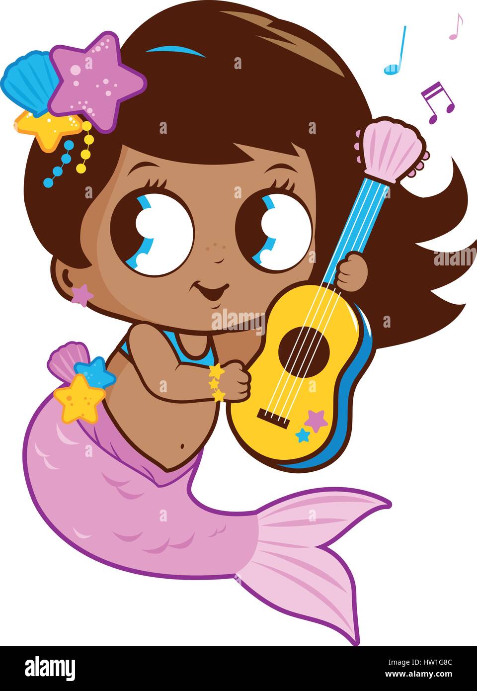 Vector Illustration of a cute mermaid playing music with her guitar