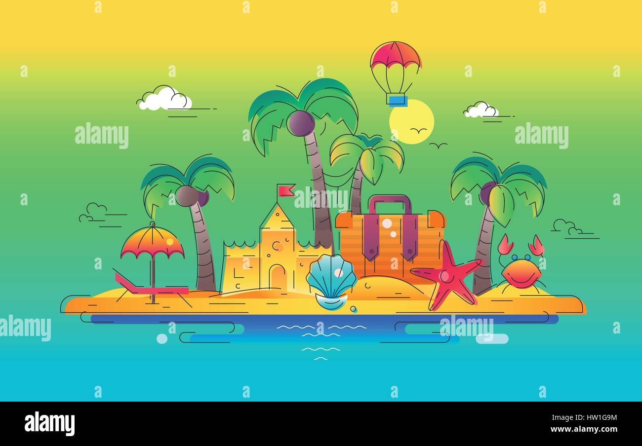 At the Seaside - vector line travel illustration Stock Vector Image ...