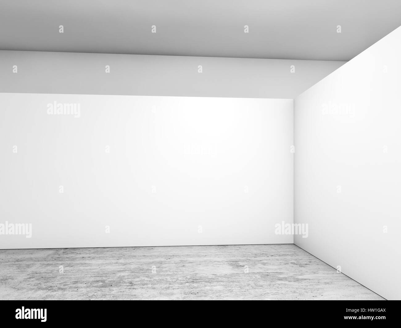 Abstract empty interior, white corner on concrete floor, contemporary architecture design. 3d render illustration Stock Photo
