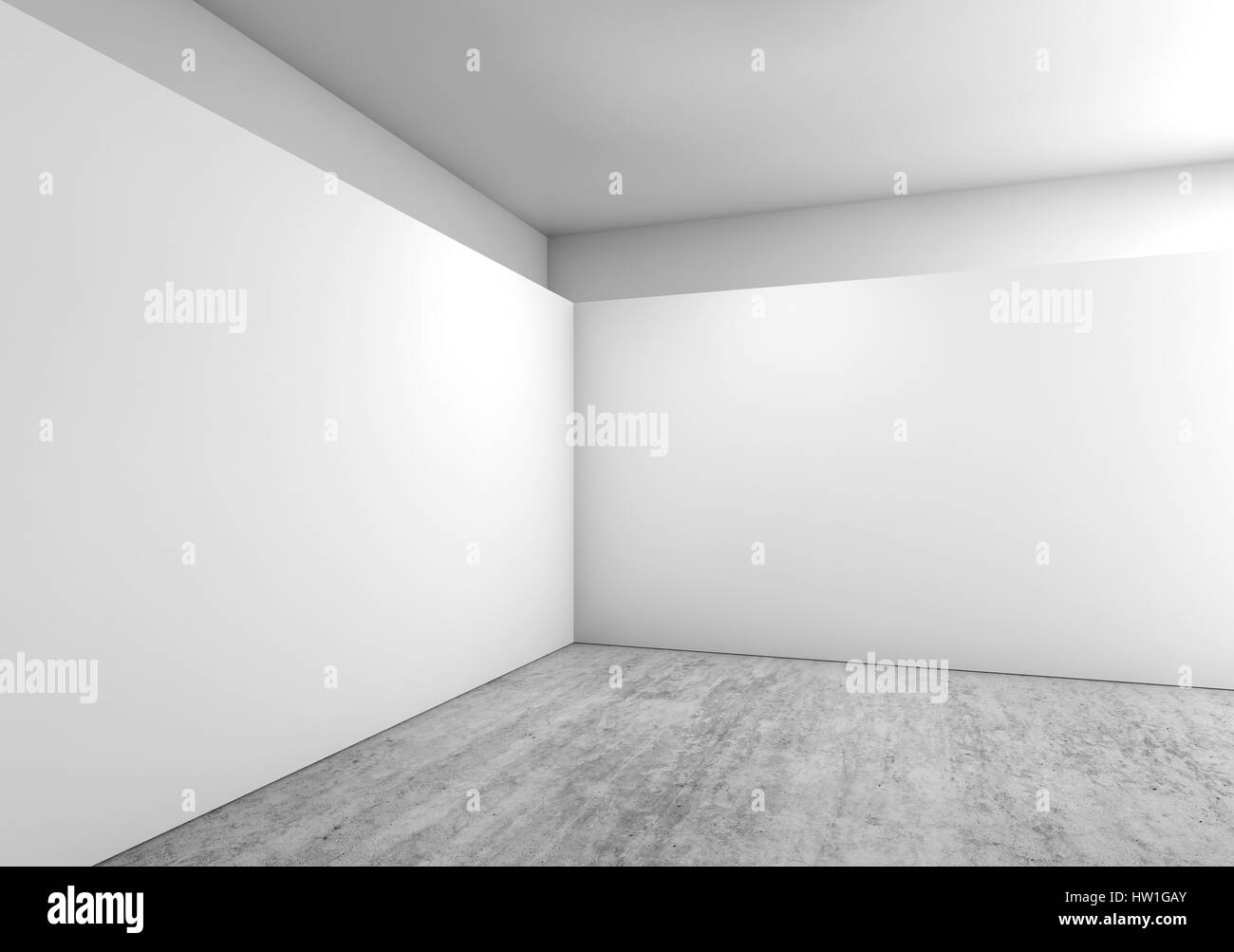 Abstract empty interior, white installation on concrete floor, contemporary architecture. 3d render illustration Stock Photo
