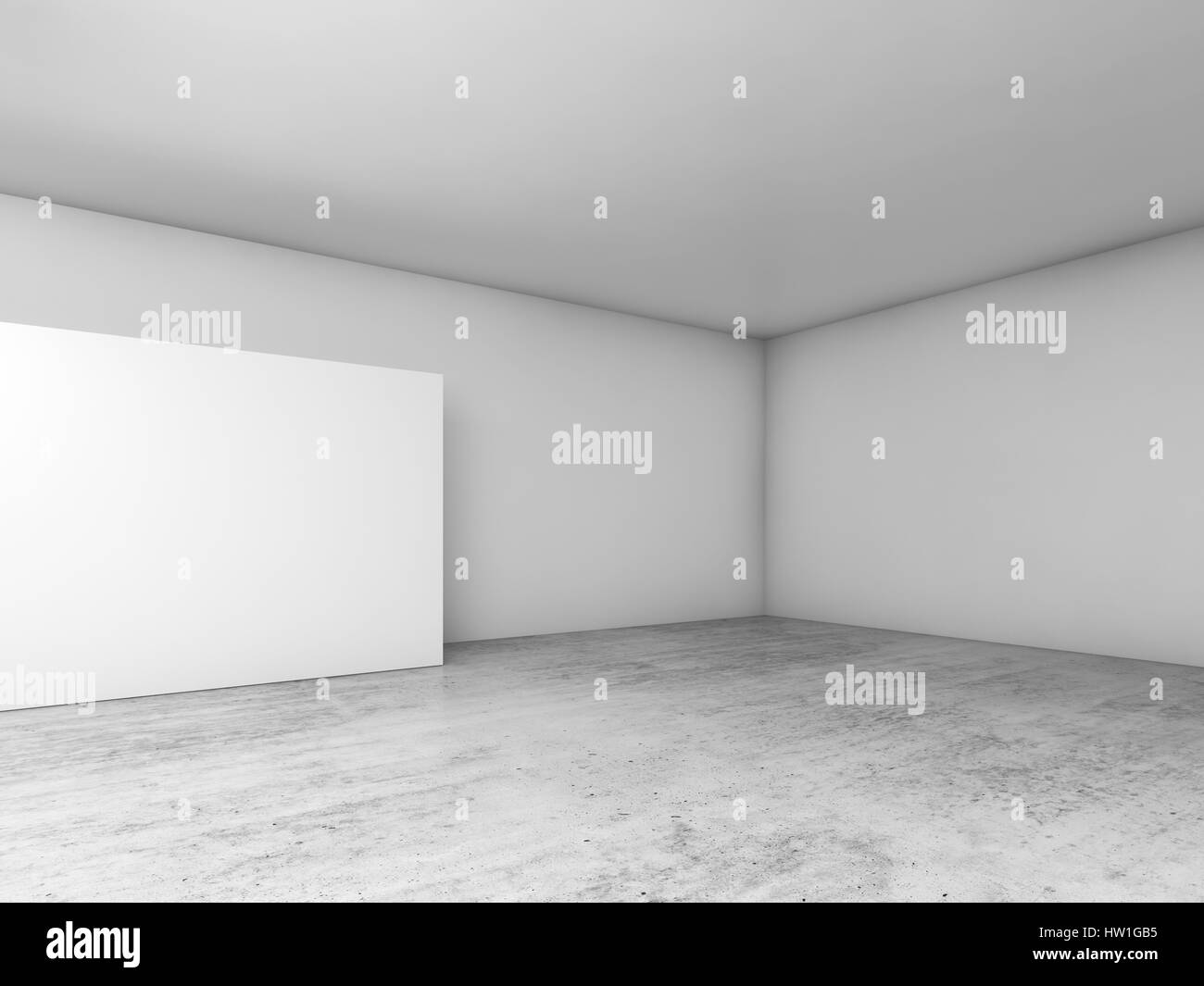 Abstract empty interior, white geometric installation on concrete floor, contemporary architecture design. 3d illustration Stock Photo