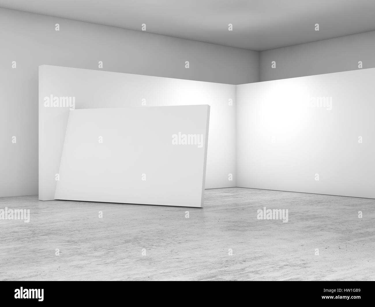 Abstract empty interior, white walls on concrete floor, contemporary architecture design. 3d render illustration Stock Photo