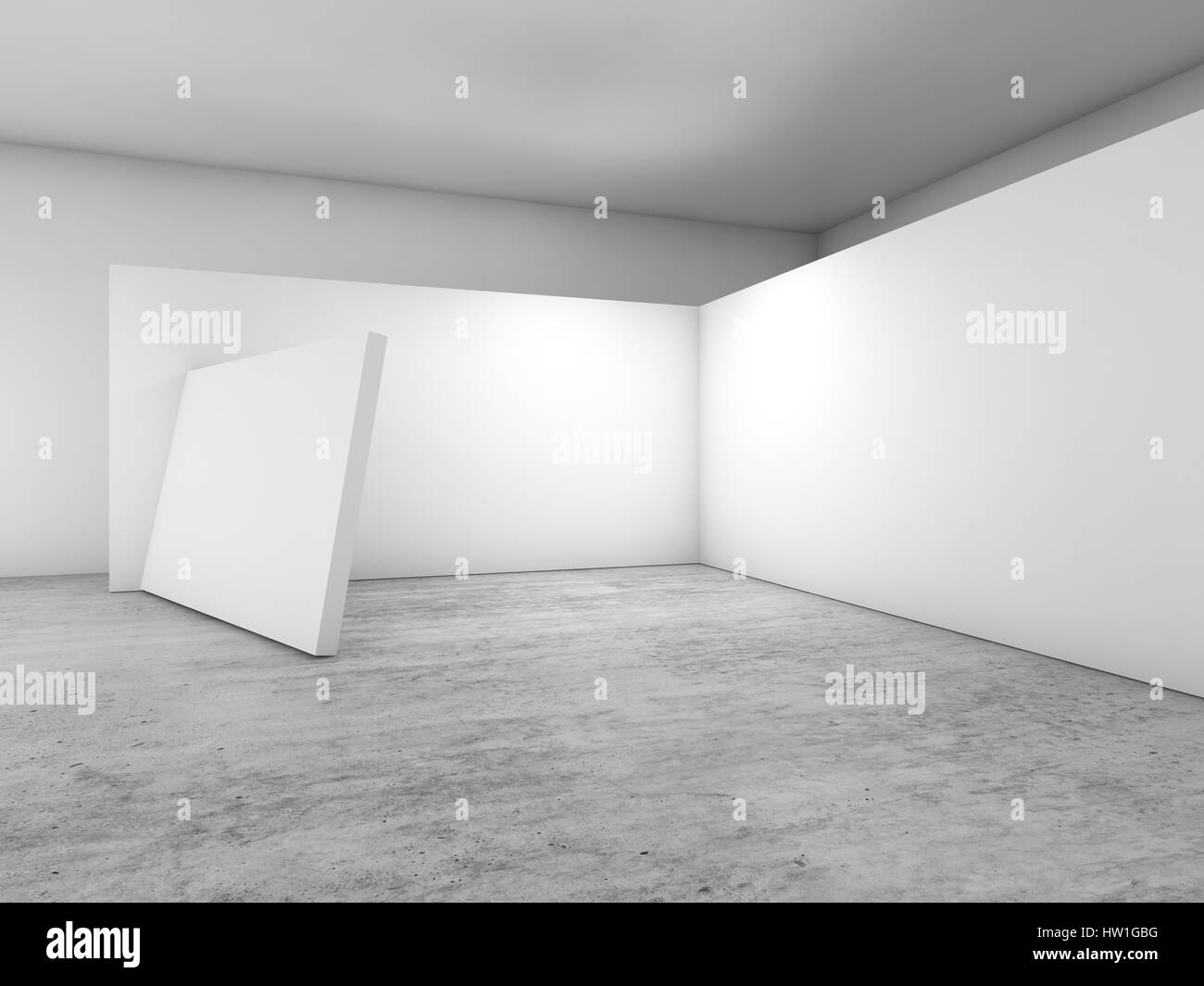 Abstract empty interior, clean white installation on concrete floor, contemporary architecture design. 3d render illustration Stock Photo
