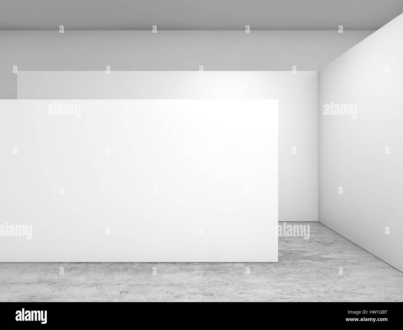 Abstract empty interior, white installation on concrete floor, contemporary architecture design. 3d render illustration Stock Photo