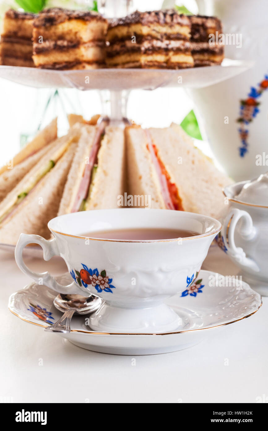 High tea set with dessert, afternoon tea set Stock Photo Alamy