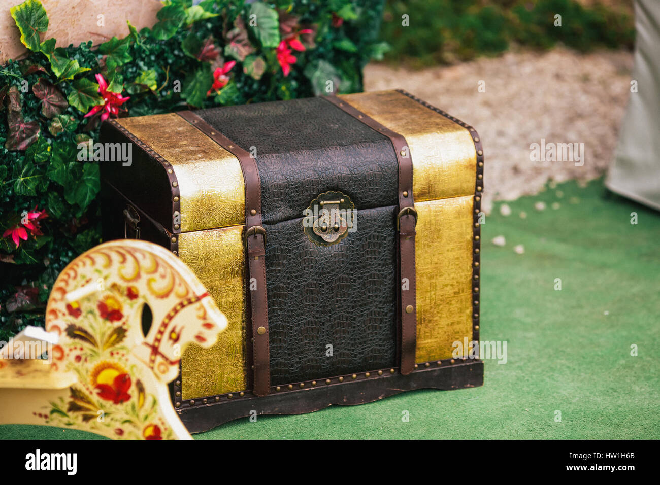 Small decorative old treasure chest Stock Photo Alamy
