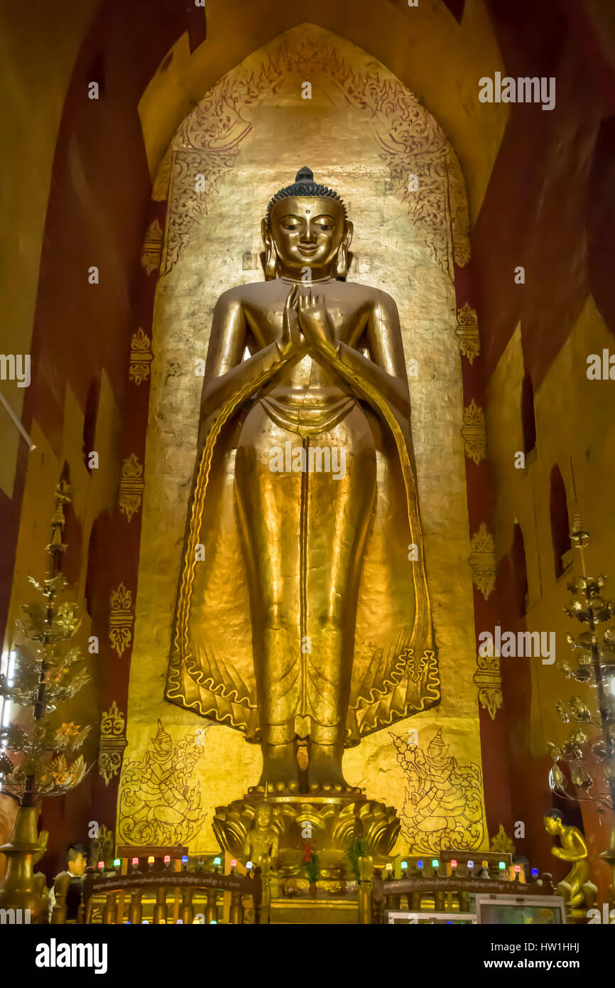 Golden Buddha in Ananda Temple, Bagan Stock Photo