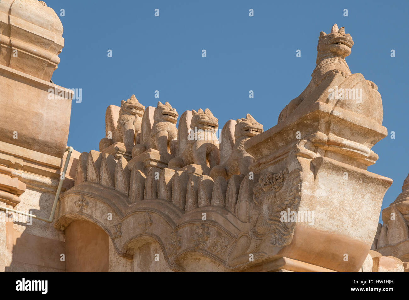 Dragon Statuettes on Ananda Temple, Bagan, Myanmar Stock Photo