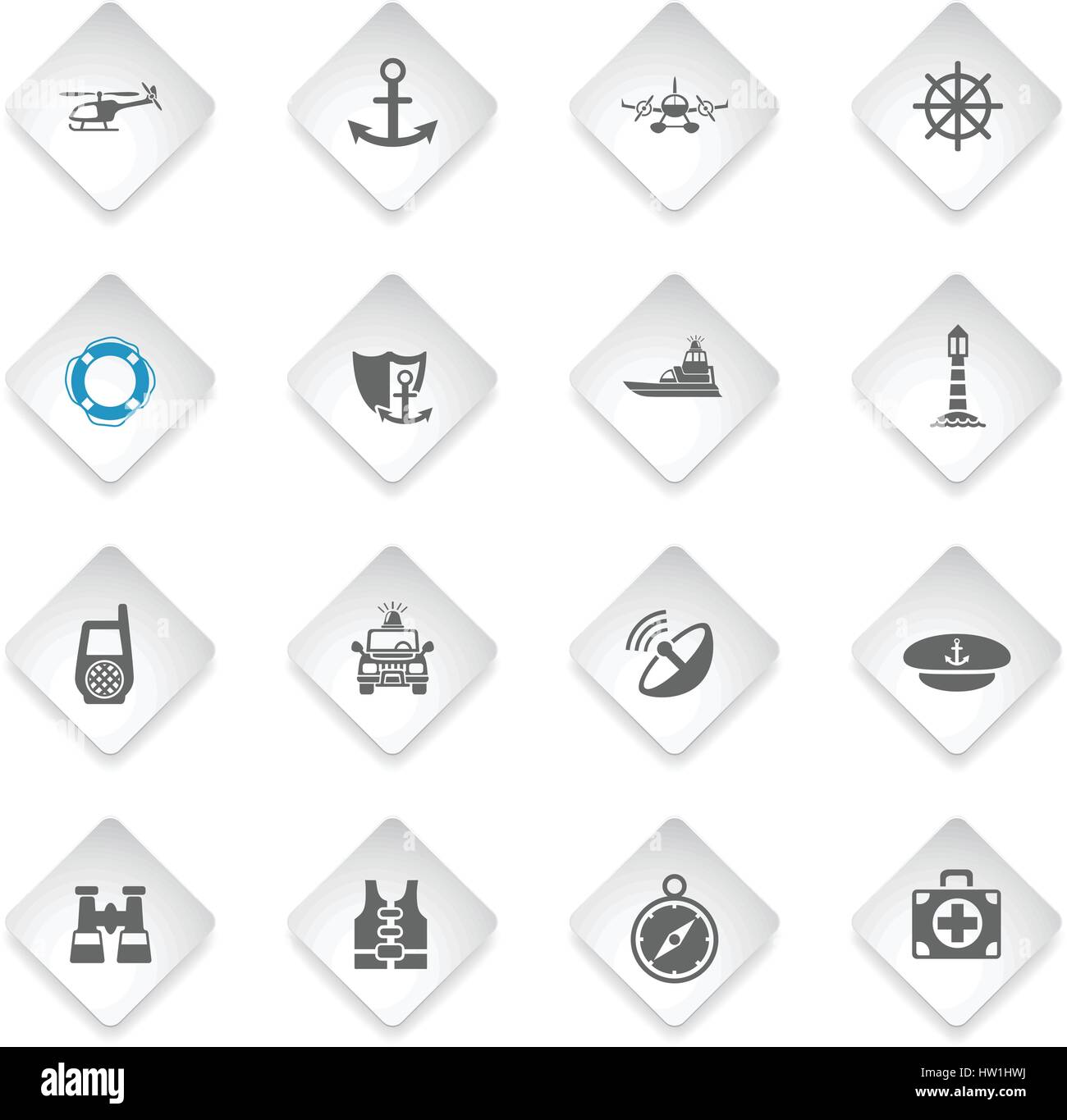 coastguard flat web icons for user interface design Stock Vector