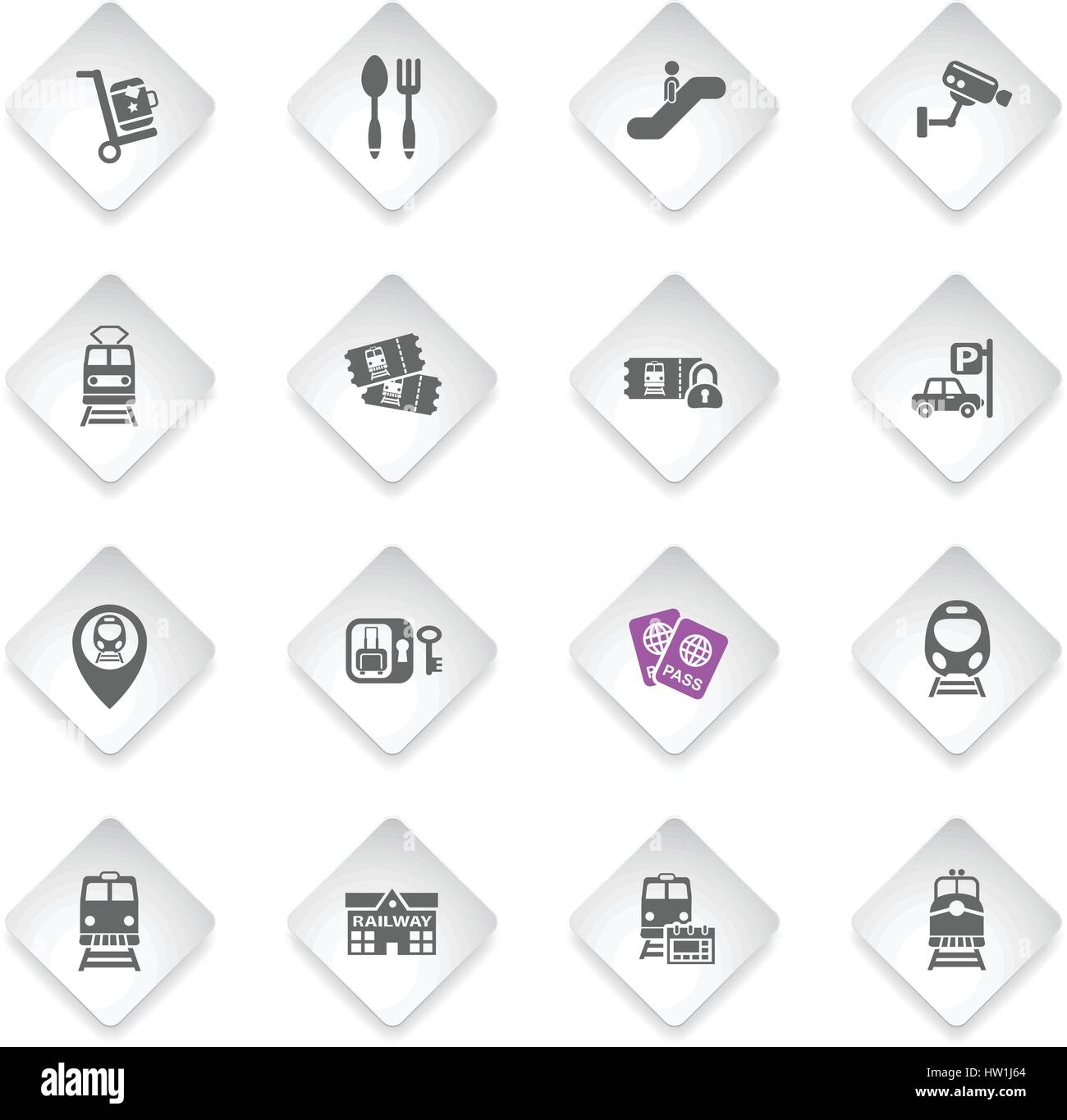 railway station flat web icons for user interface design Stock Vector ...
