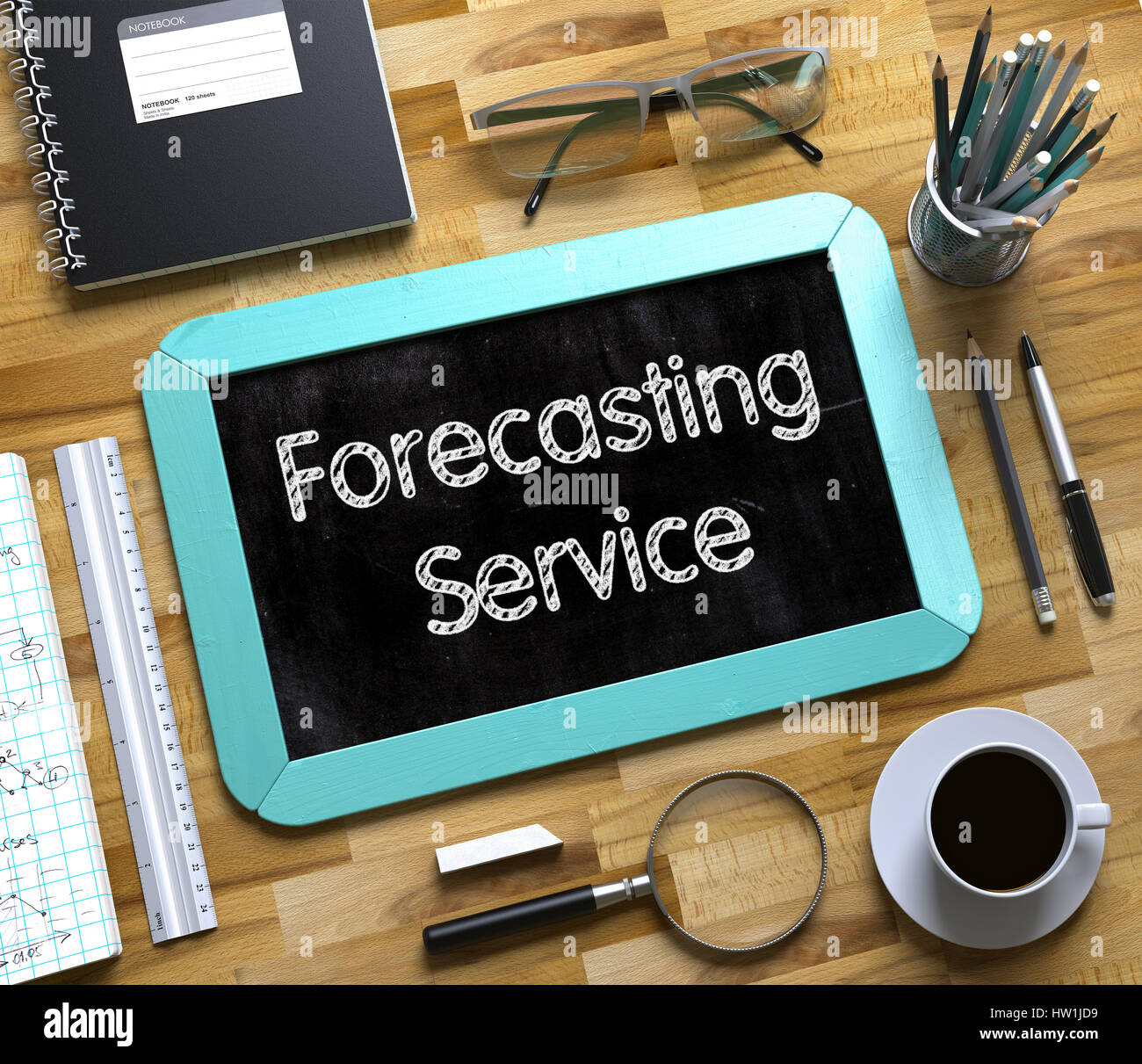 Forecasting Service Handwritten on Small Chalkboard. 3d. Stock Photo