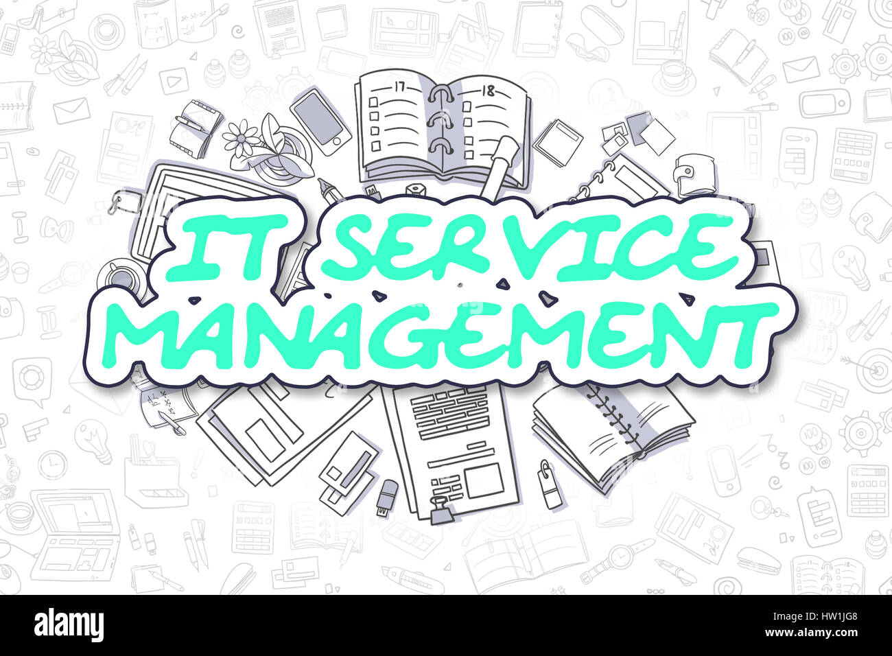 IT Service Management - Doodle Green Text. Business Concept. Stock Photo
