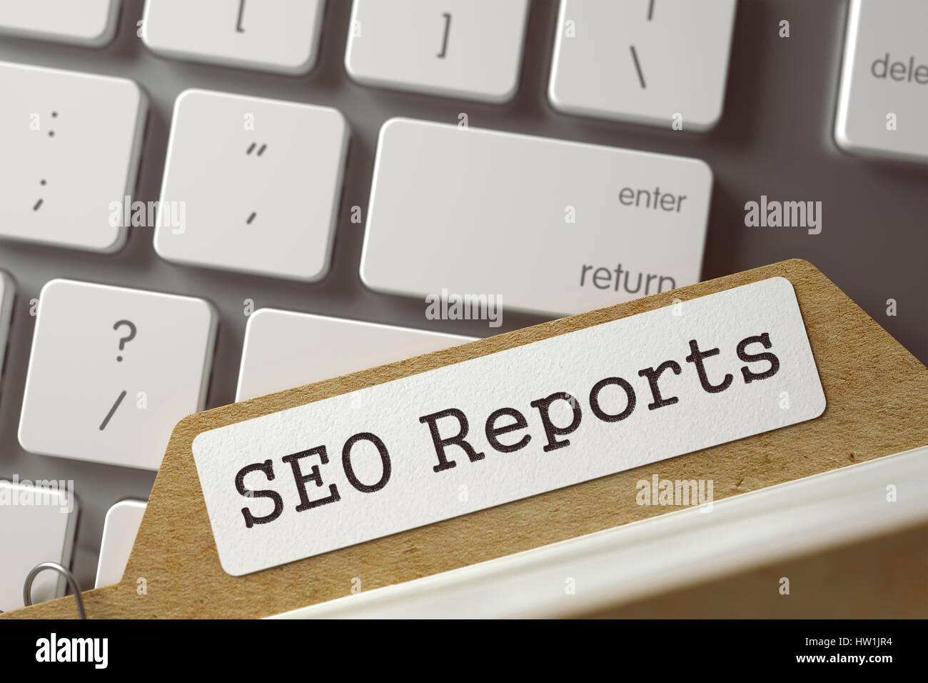 File Card with SEO Reports. 3d. Stock Photo