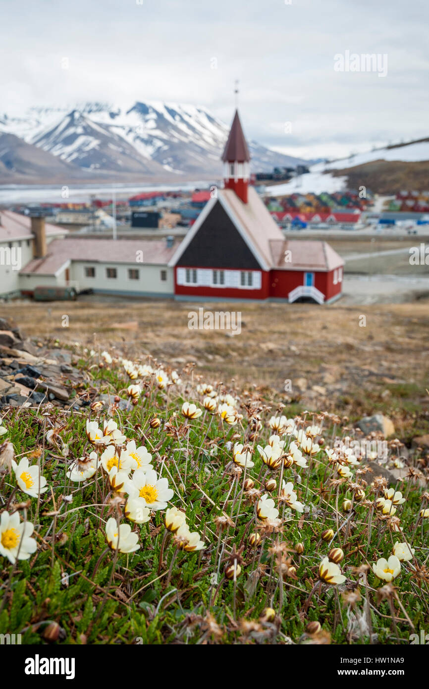 Church in summer in Longyearbyen, Svalbard, Norway Stock Photo