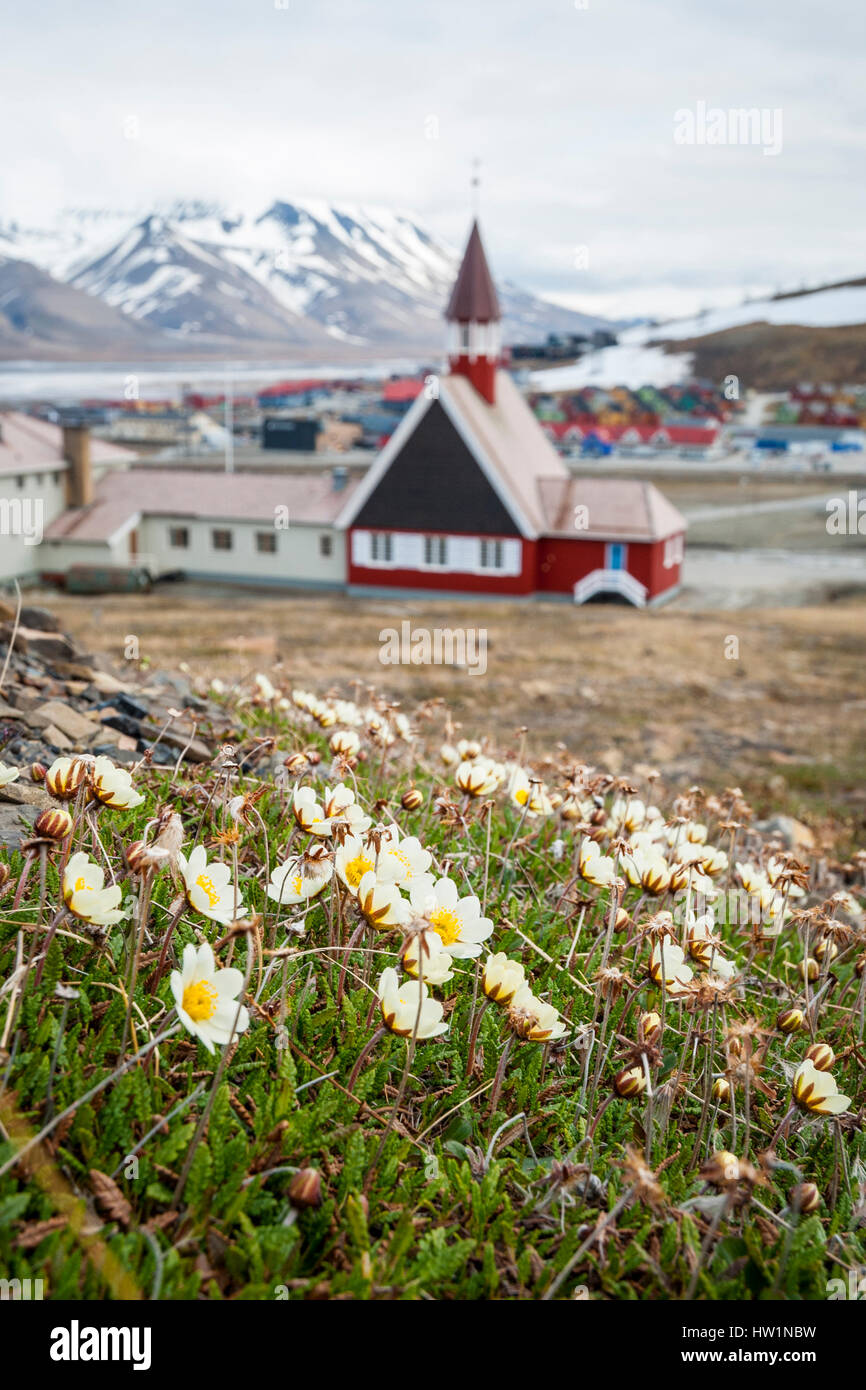 Church in summer in Longyearbyen, Svalbard, Norway Stock Photo