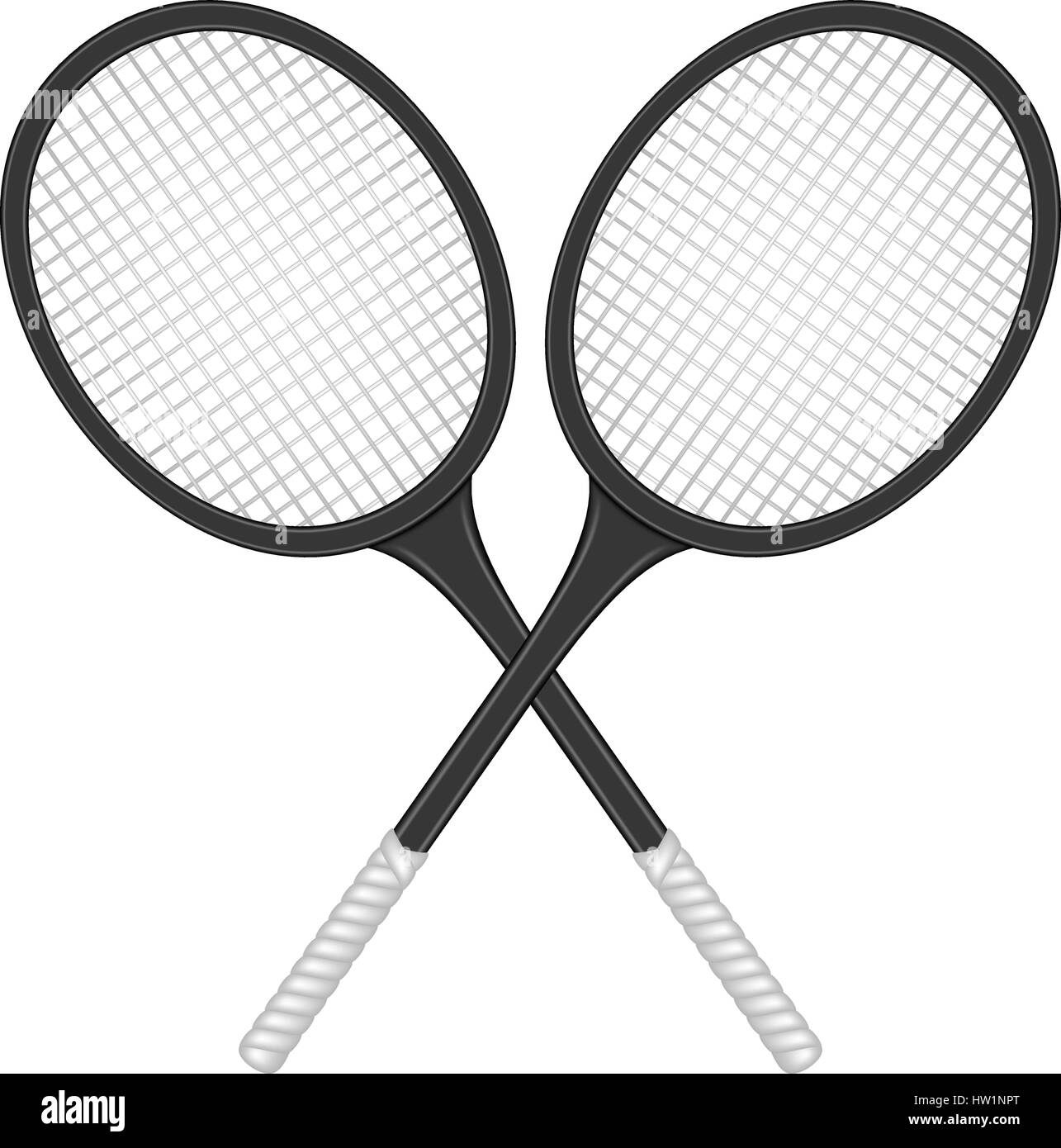 Crossed tennis rackets in retro design on white background Stock Vector