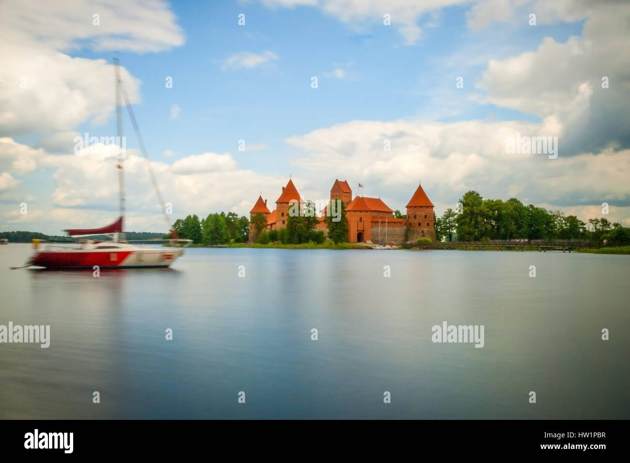 Trakai castle during day, long exposure, Lithuania Stock Photo