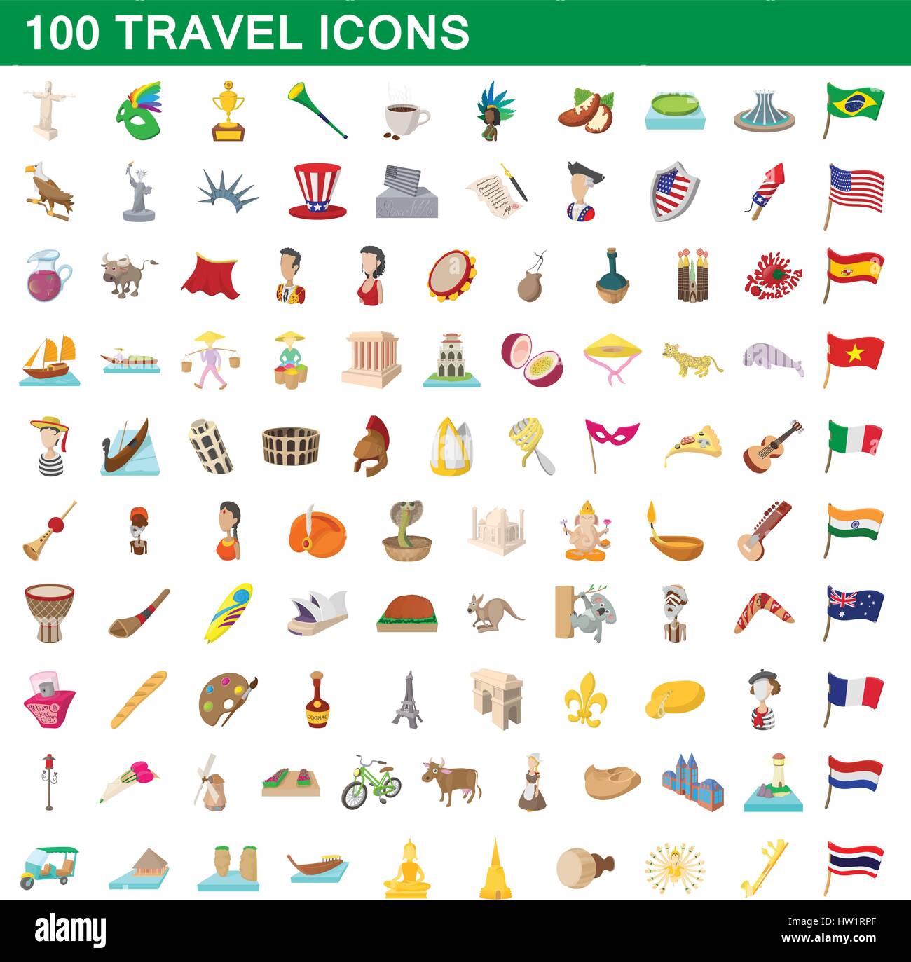 100 travel icons set, cartoon style Stock Vector Image & Art - Alamy