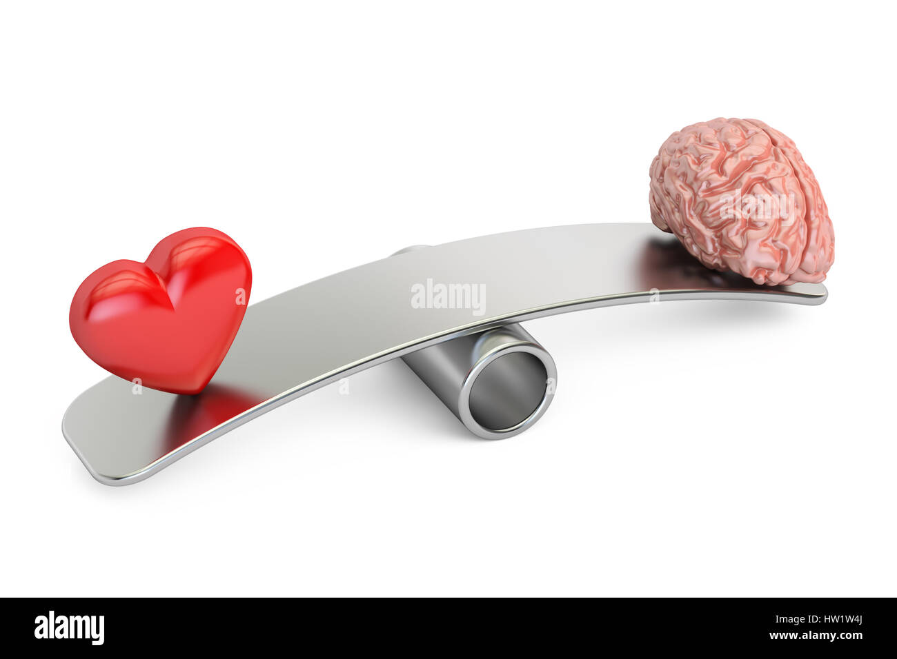 balance concept, seesaw with heart and brain, 3D rendering Stock Photo