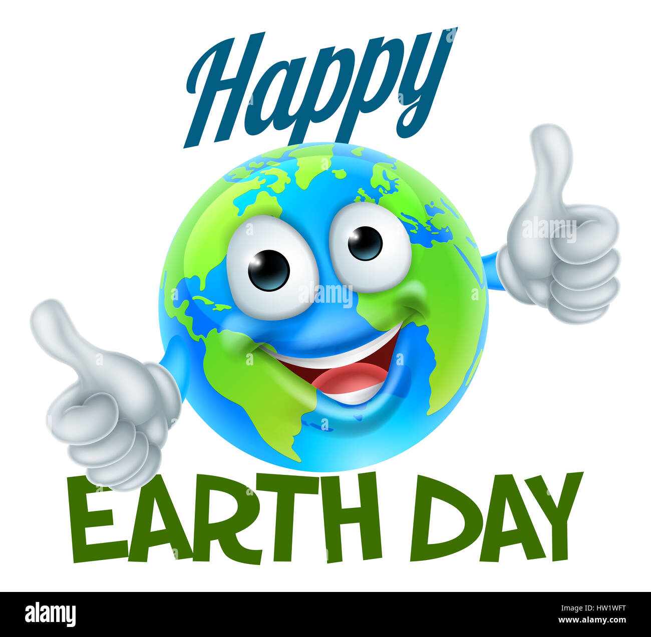 A Happy Earth Day design with a world globe cartoon character Stock Photo