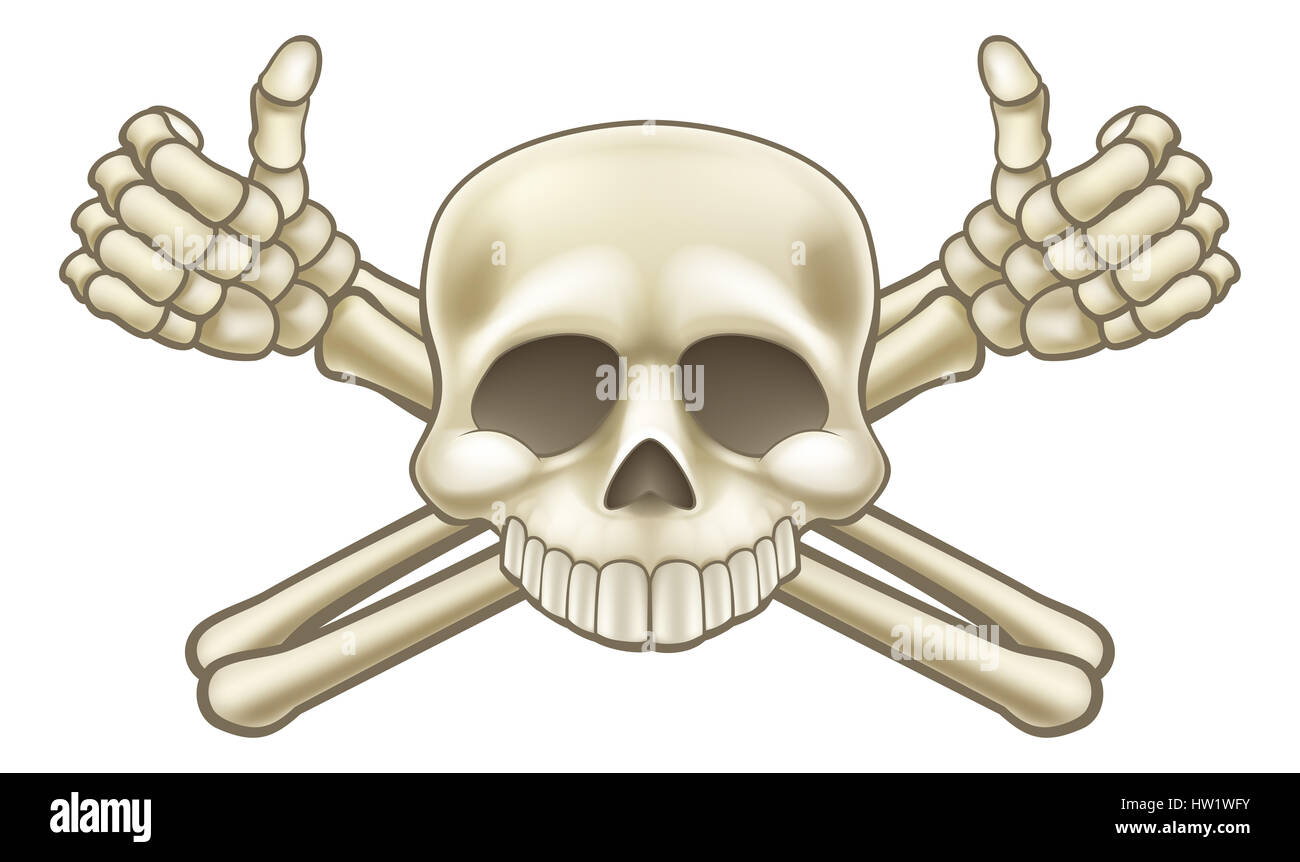 A cartoon Halloween pirate skull and crossbones giving a thumbs up Stock Photo