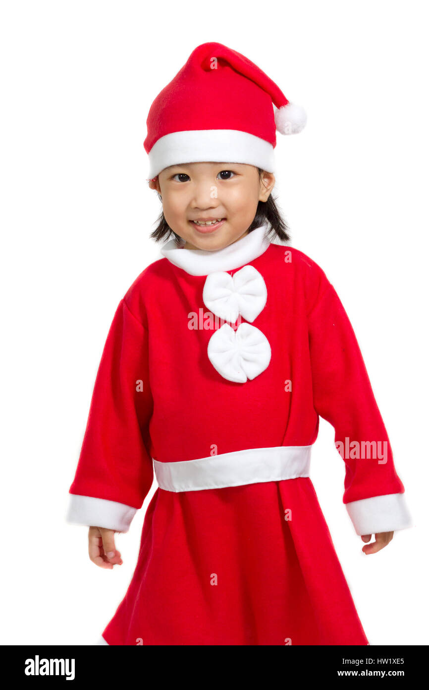 Asian Chinese santa girl in white background Stock Photo - Alamy