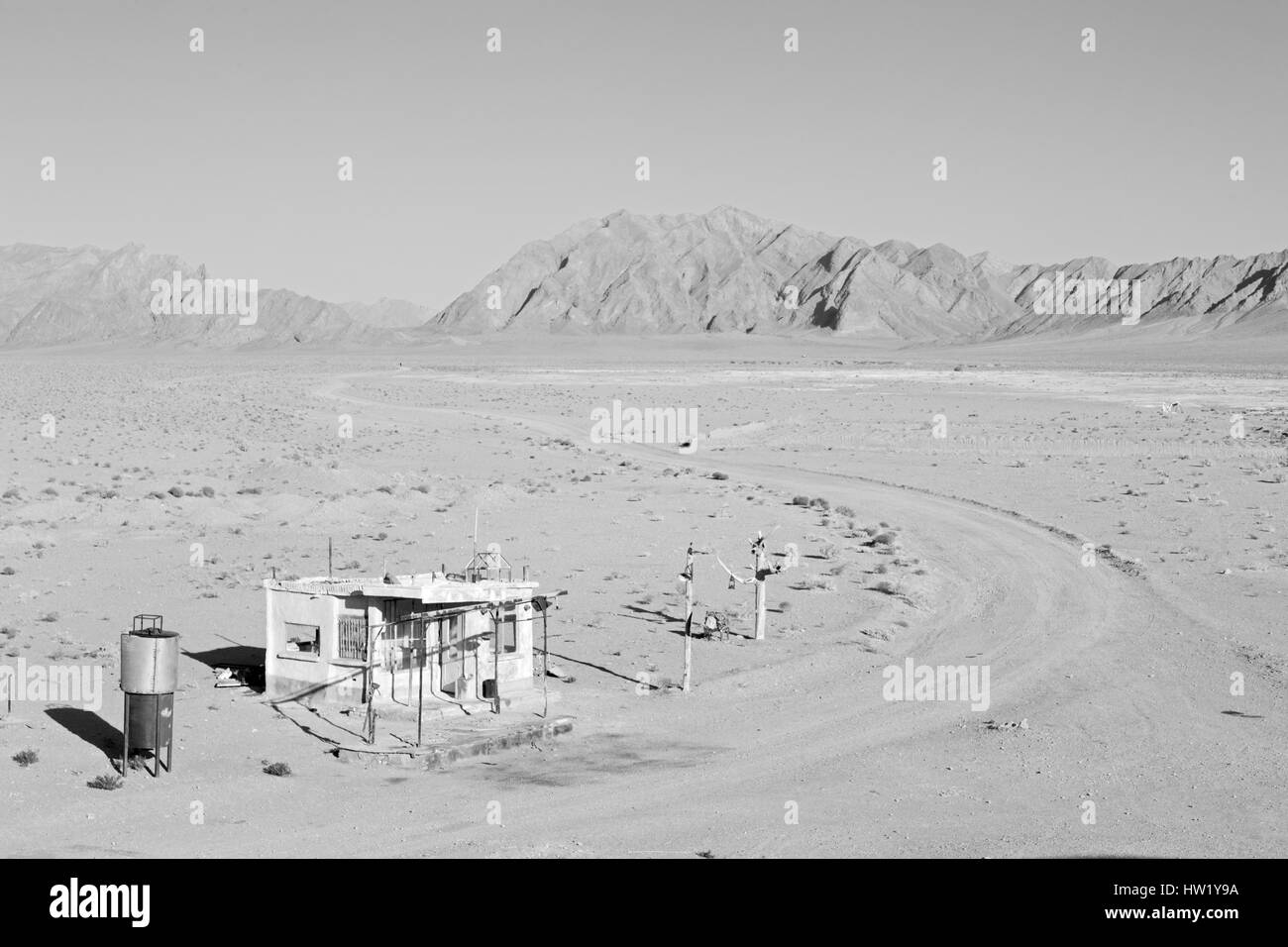 blur in iran old gas station  the desert mountain background and nobody Stock Photo