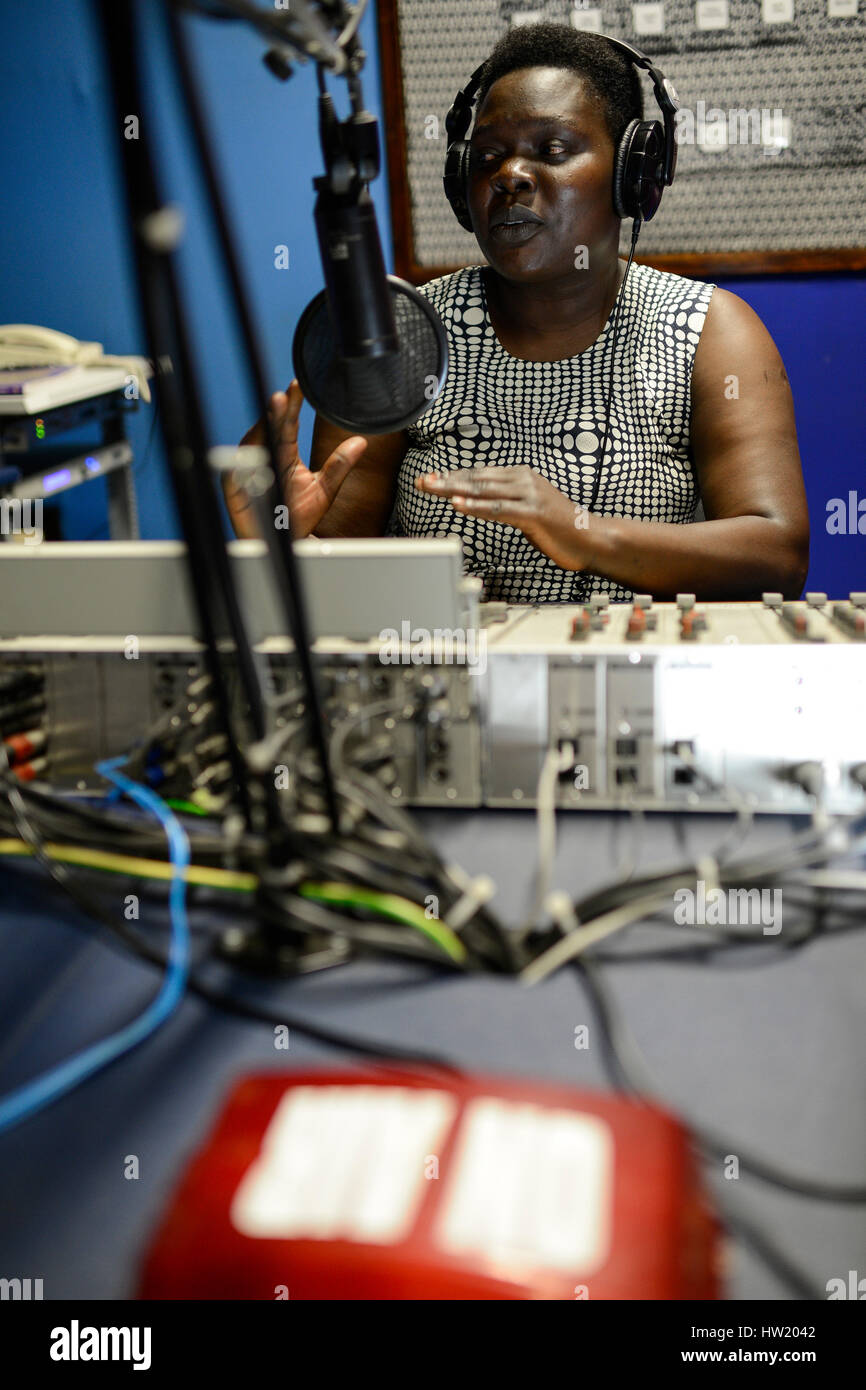 UGANDA, Arua, radio station Radio Pacis, Radio reporter ON AIR Stock Photo