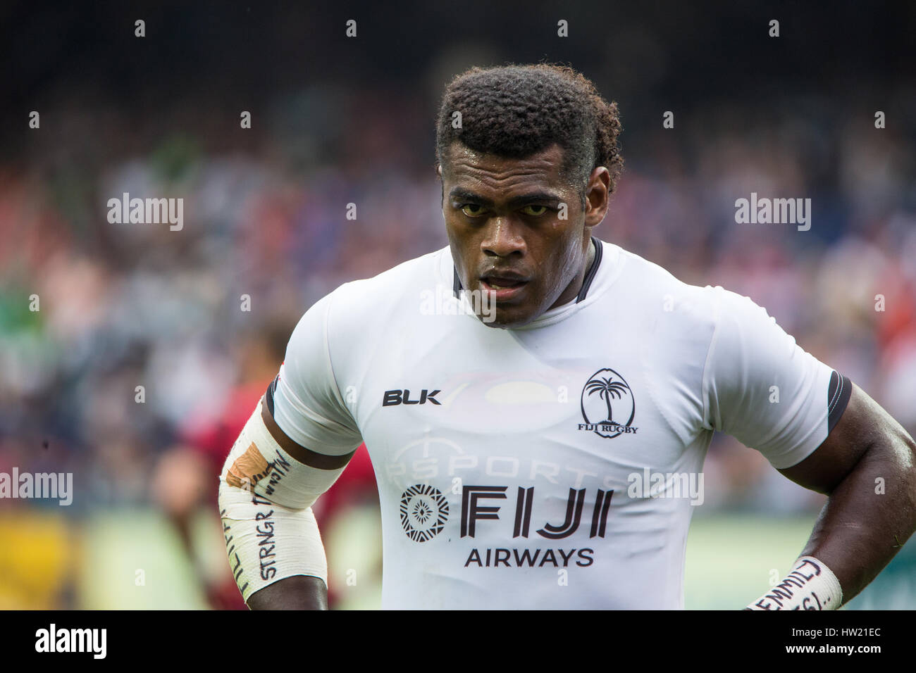 Hong Kong, China. 9th April 2016. Savenaca Rawaca of Fiji reacts during ...