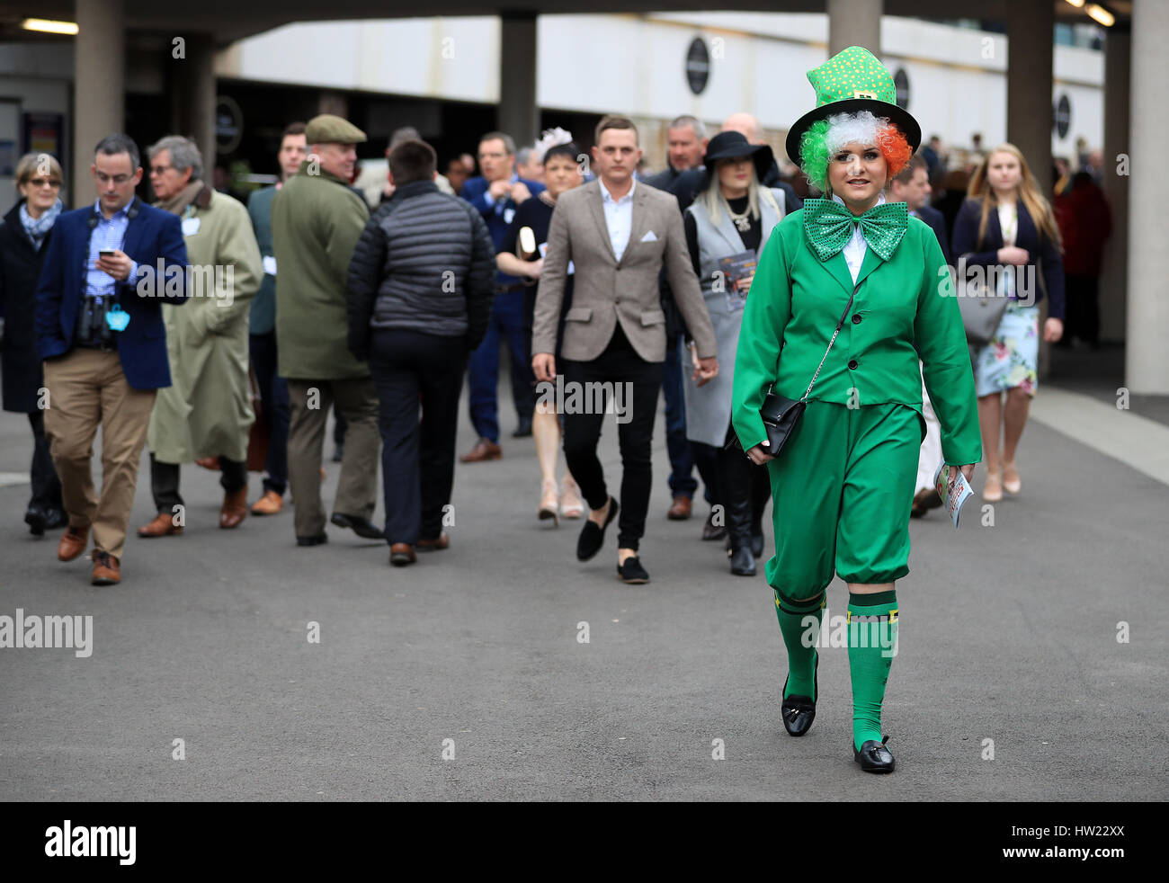 Racegoer Margaret Connelly dressed in Irish fancy dress during St