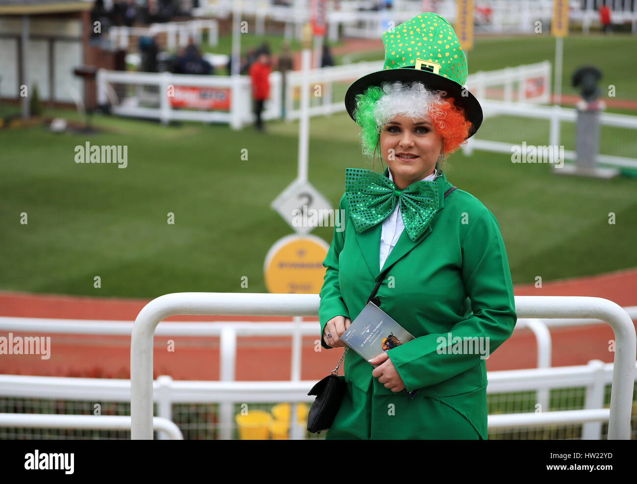 Racegoer Margaret Connelly dressed in Irish fancy dress during St